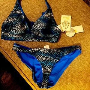 BECCA Blue Animal Print Bikini Reversible